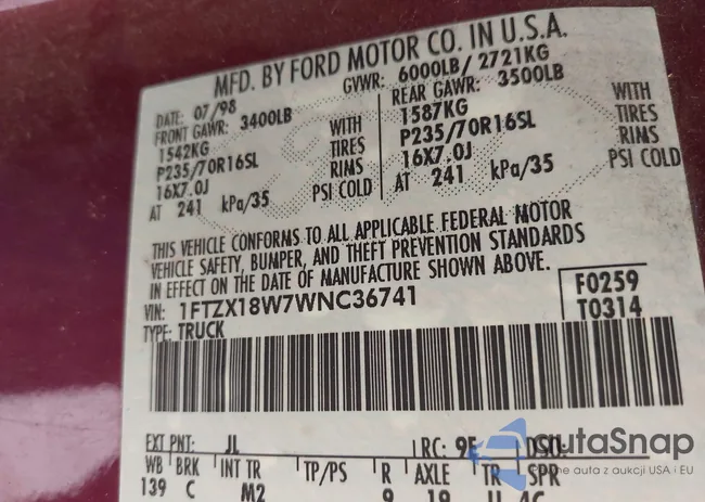 1FTZX18W7WNC36741: 43082098