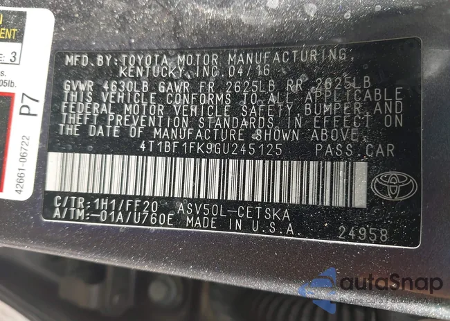 4T1BF1FK9GU245125: 43083314