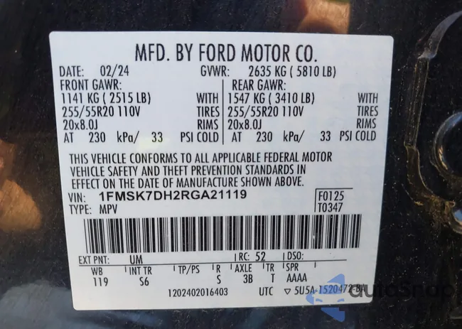 1FMSK7DH2RGA21119: 43083322