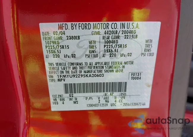 1FMYU92Z95KA20603: 43083380