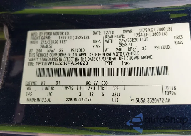 1FTEW1E53KFA54620: 43083401