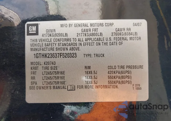 1GTHK23637F520323: 43083612