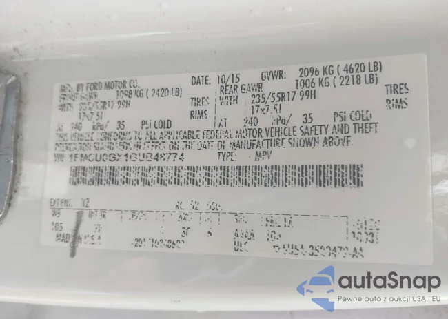 1FMCU0GX1GUB48774: 43082867