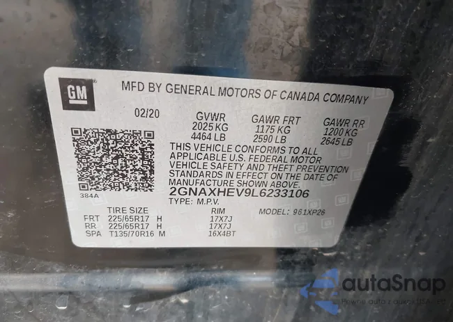 2GNAXHEV9L6233106: 43083076