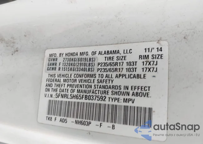 5FNRL5H65FB037592: 43083122