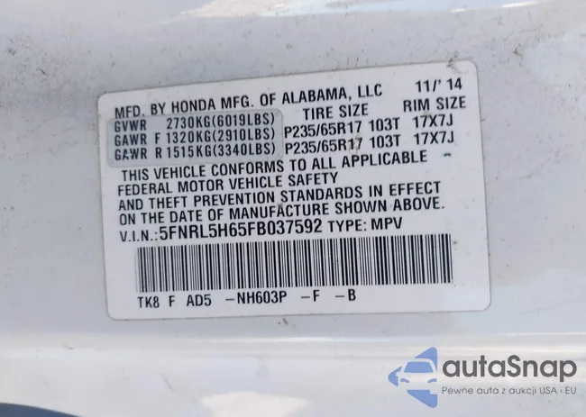 5FNRL5H65FB037592: 43083122