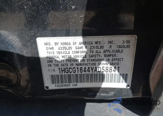 1HGCG1644YA058841: 43084245