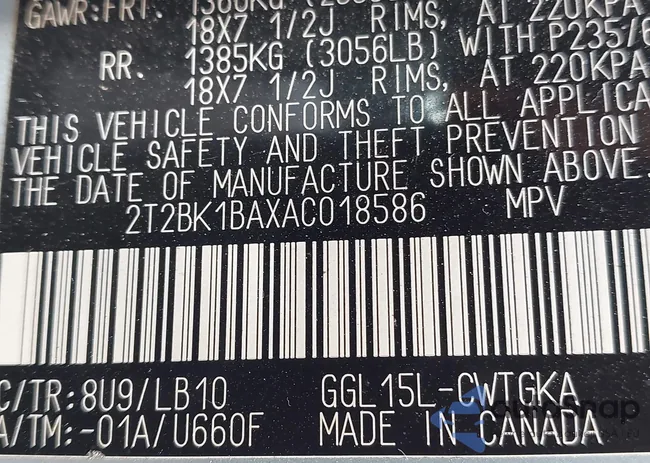 2T2BK1BAXAC018586: 43084918
