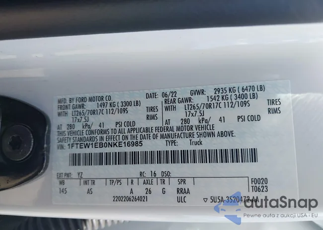 1FTEW1EB0NKE16985: 43084996