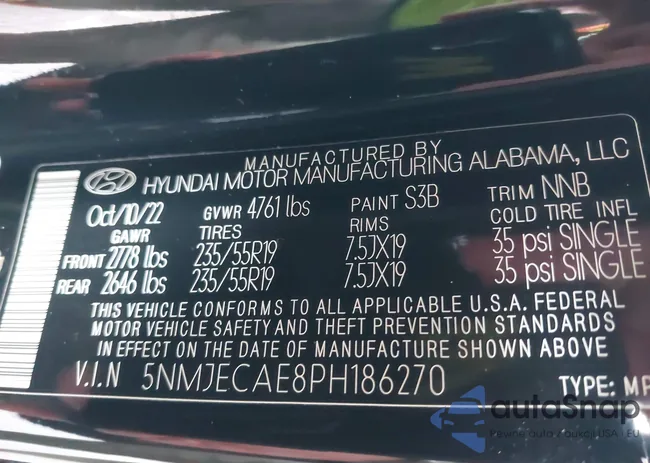 5NMJECAE8PH186270: 43085030