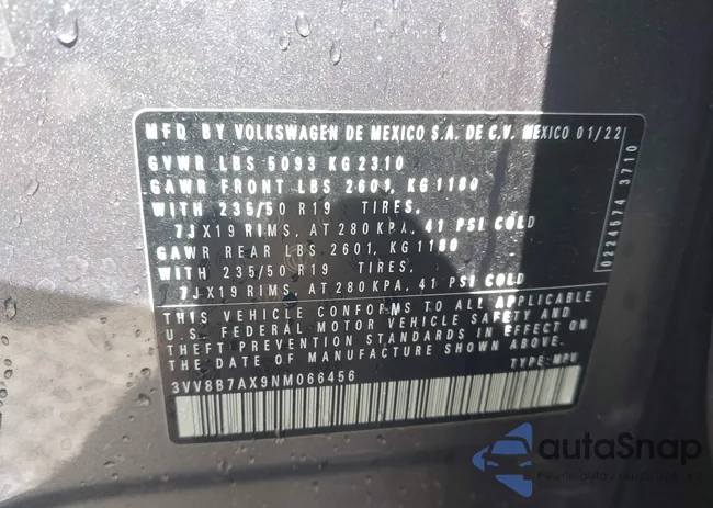 3VV8B7AX9NM066456: 43085073