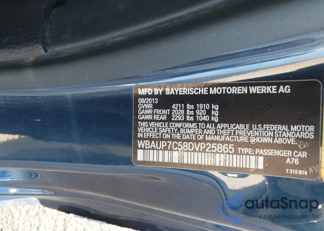 WBAUP7C58DVP25865: 43086311