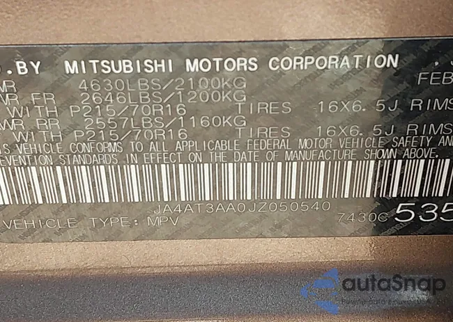 JA4AT3AA0JZ050540: 43086385