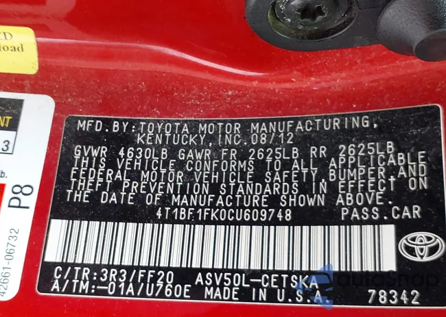 4T1BF1FK0CU609748: 43086442