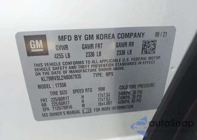 KL79MVSL2NB067935: 43086512