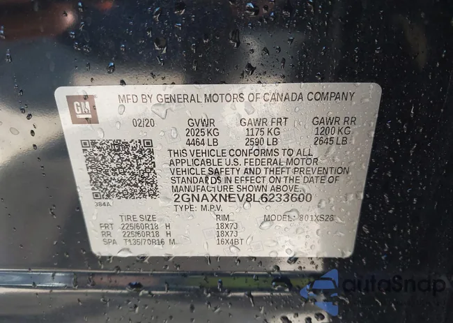 2GNAXNEV8L6233600: 43086589