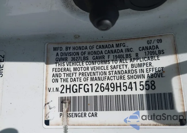 2HGFG12649H541558: 43086600