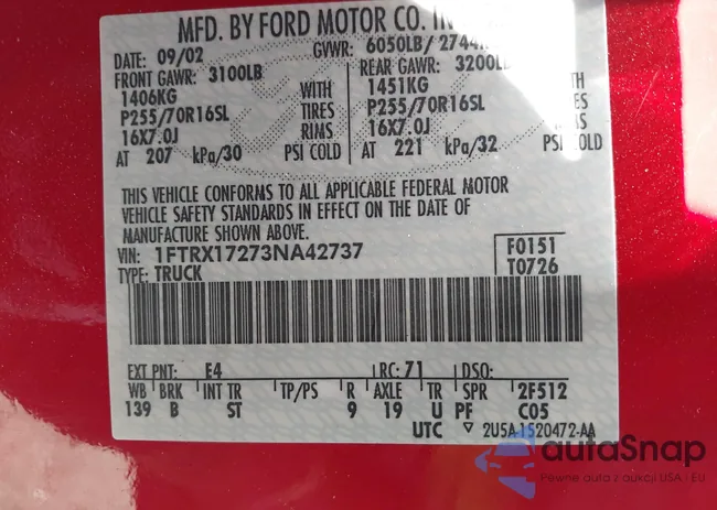 1FTRX17273NA42737: 43086702