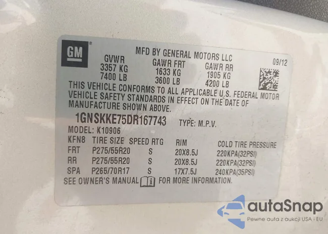 1GNSKKE75DR167743: 43086713