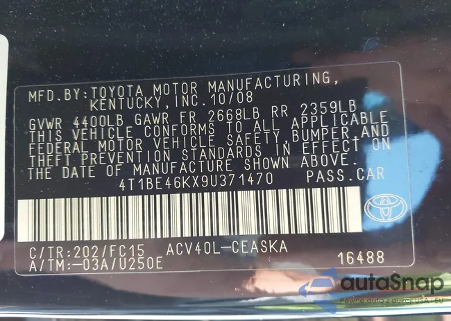 4T1BE46KX9U371470: 43085766