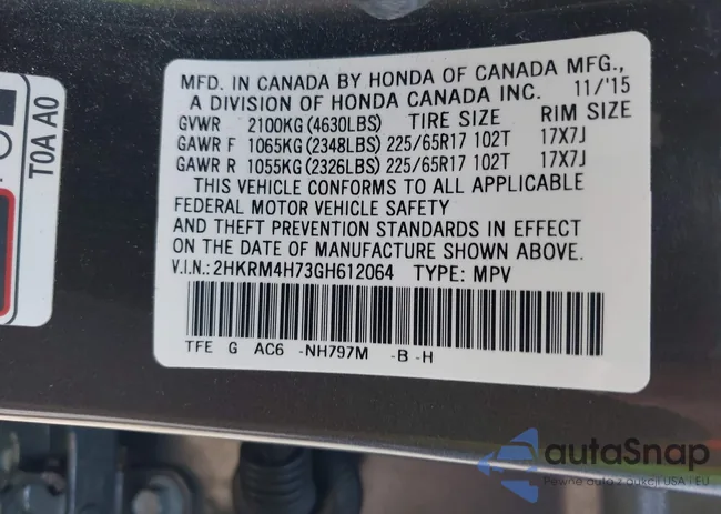 2HKRM4H73GH612064: 43085925