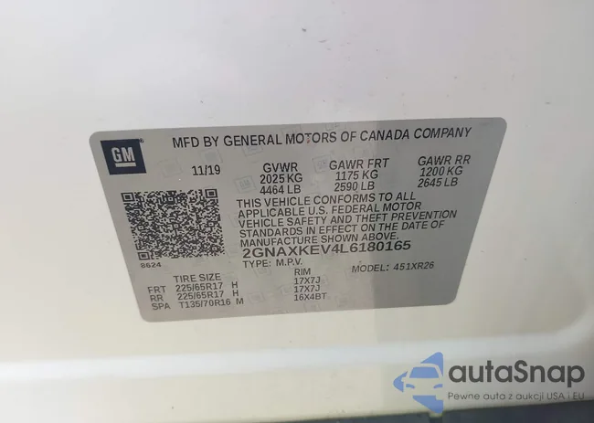 2GNAXKEV4L6180165: 43087345