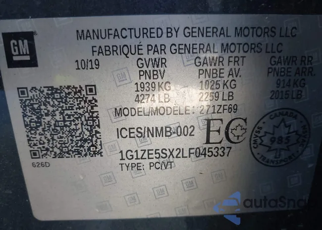 1G1ZE5SX2LF045337: 43087427