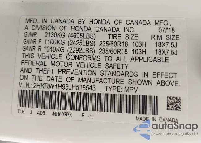 2HKRW1H93JH518543: 43087467