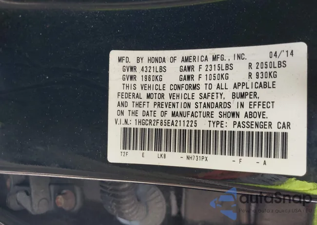 1HGCR2F85EA211225: 43087521