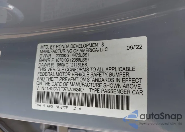 1HGCV1F37NA062407: 43087544