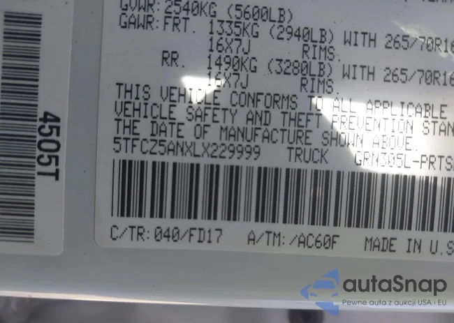 5TFCZ5ANXLX229999: 43087576