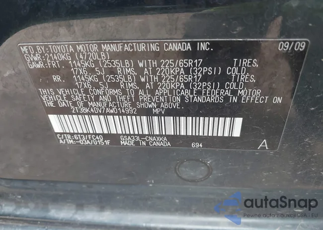 2T3BK4DV7AW014992: 43087665