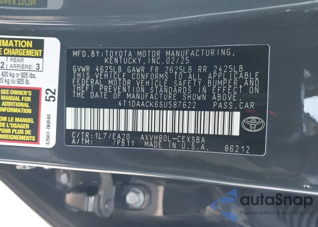 4T1DAACK6SU587622: 43086811