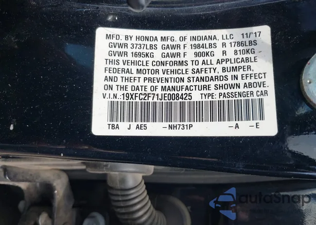 19XFC2F71JE008425: 43086970