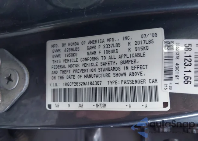 1HGCP26329A184307: 43087122