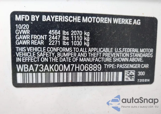 WBA73AK00M7H06889: 43088392