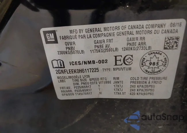 2GNFLEEK0H6117225: 43088515