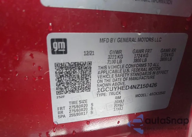 1GCUYHED4NZ150426: 43088570