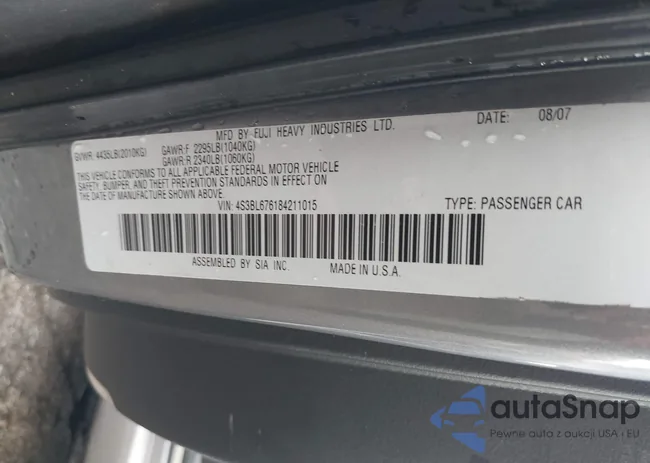 4S3BL676184211015: 43087839