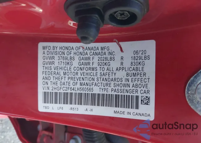 2HGFC2F64LH560565: 43087933