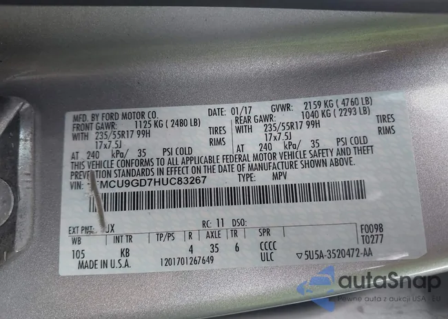 1FMCU9GD7HUC83267: 43087947