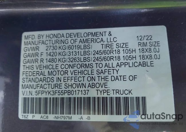 5FPYK3F55PB017137: 43088113