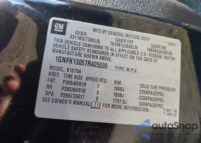 1GNFK13057R425538: 43089220