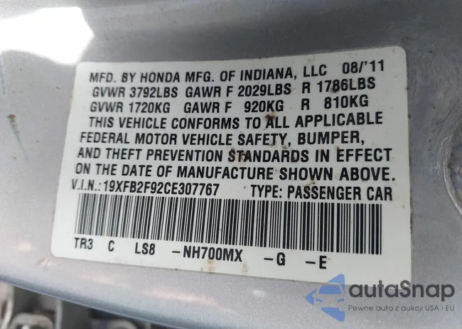 19XFB2F92CE307767: 43089221