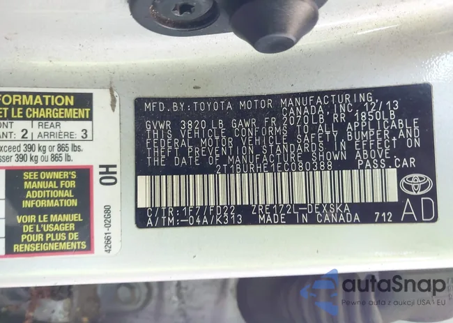 2T1BURHE1EC080388: 43089480