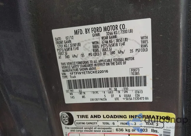 1FTFW1ET5CKE22016: 43089527