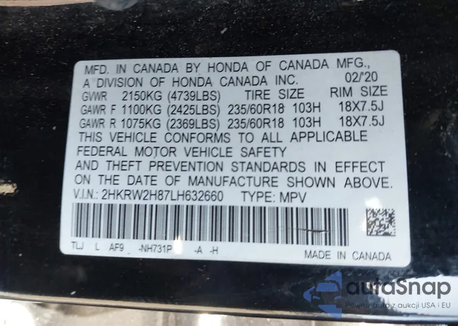 2HKRW2H87LH632660: 43089533