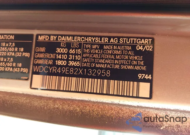 WDCYR49E82X132958: 43089587