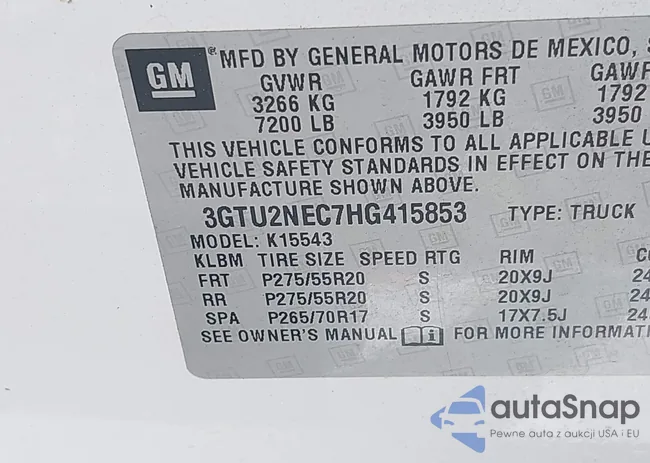 3GTU2NEC7HG415853: 43088764