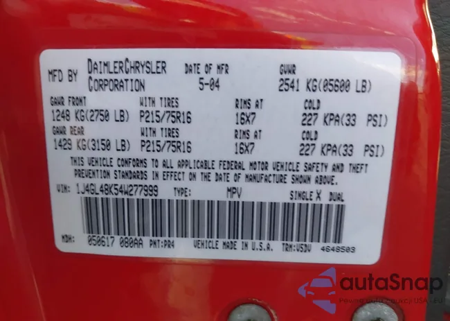 1J4GL48K54W277999: 43088797